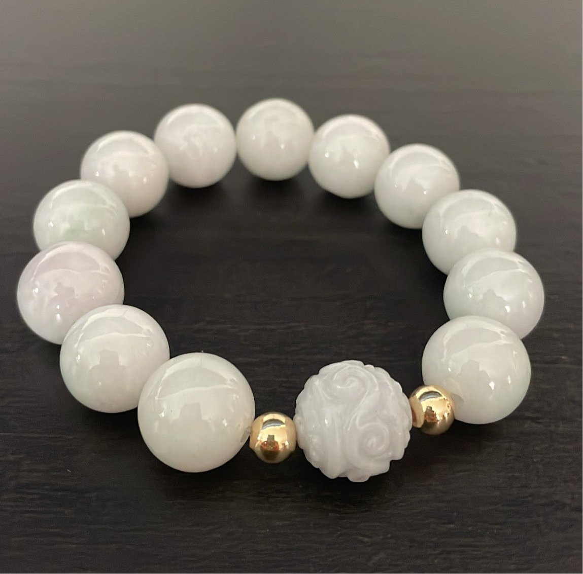 Genuine BIG 15mm Burmese beads & Carved Center Jade + Gold Filled 8mm beads.