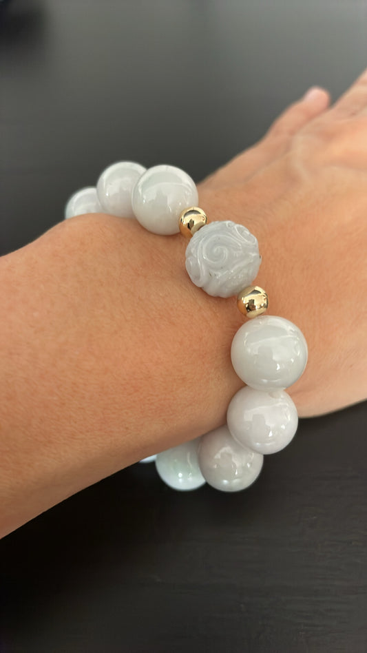 Genuine BIG 15mm Burmese beads & Carved Center Jade + Gold Filled 8mm beads.