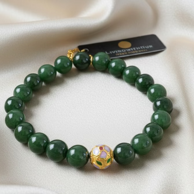 Jade & Cloisonné bracelet 10mm beads