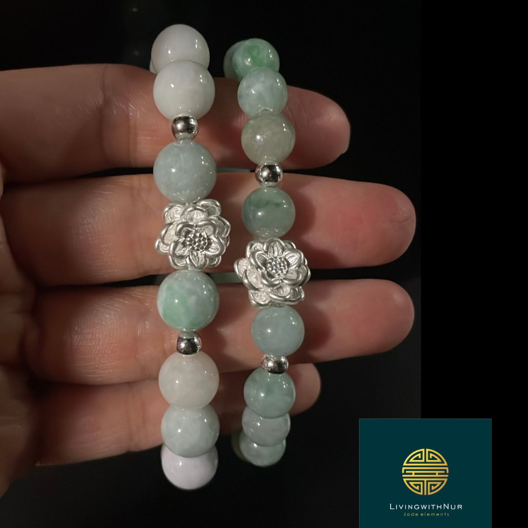 999 Silver - Lotus Jade bracelet in 10mm beads