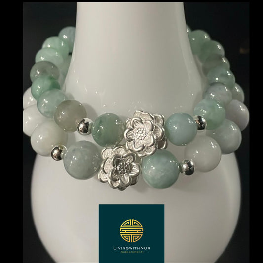 999 Silver - Lotus Jade bracelet in 10mm beads