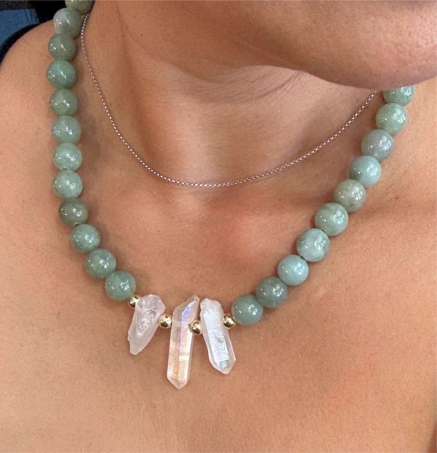 Jade necklace and Crystal Quartz focal points