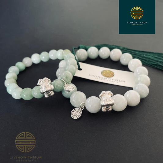 Chinese Zodiac - Feng Shui Jade bracelet 8mm beads with S925 Silver Rabbit