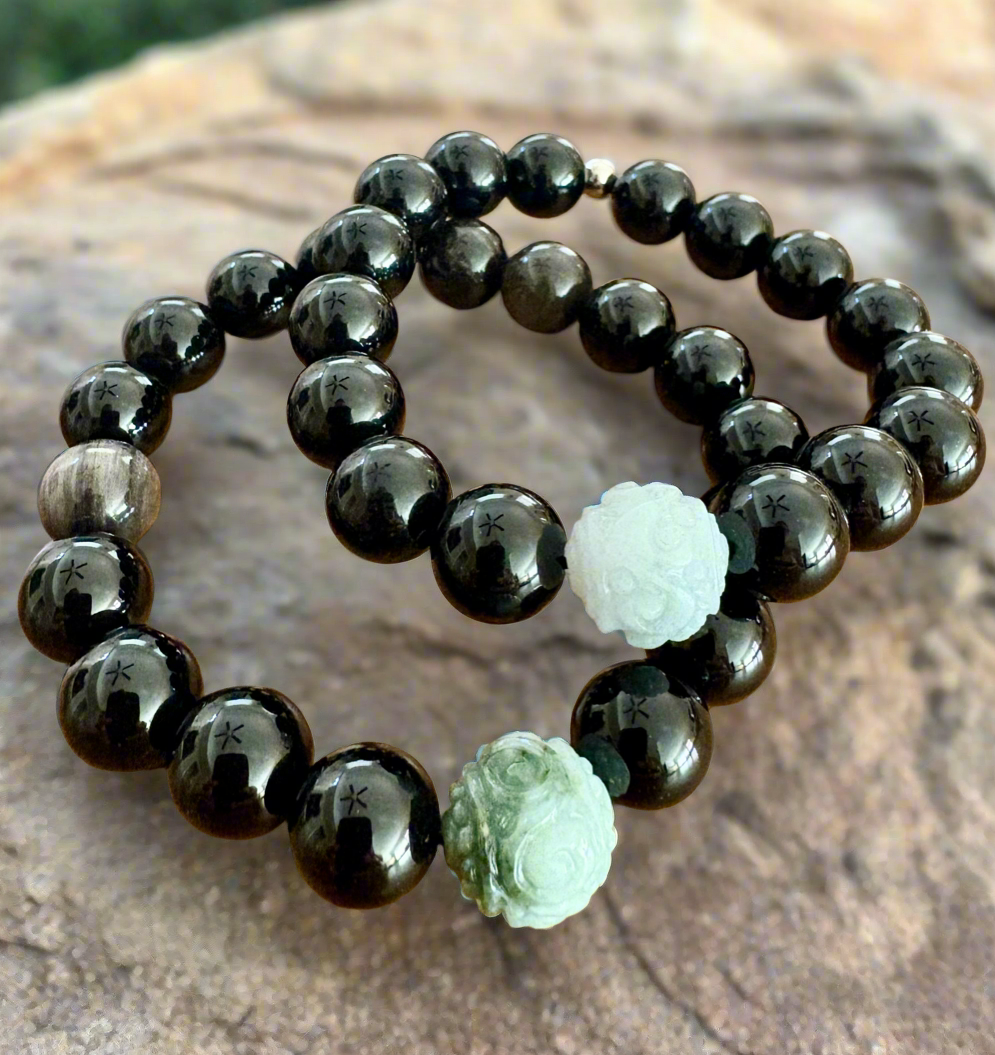 Protection Obsidian & Carved Jade