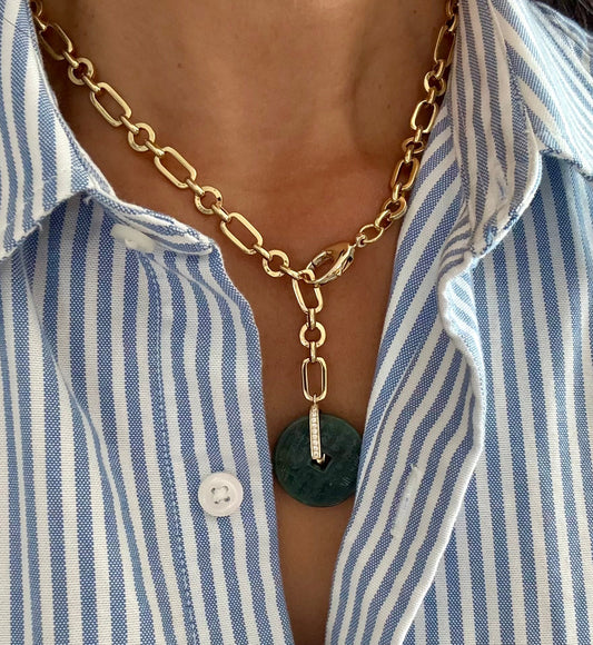 Versatile elongated Rolo-chain necklace & Jade COIN pendant