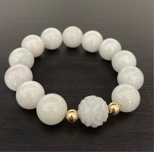 Genuine BIG 15mm Burmese beads & Carved Center Jade + Gold Filled 8mm beads.