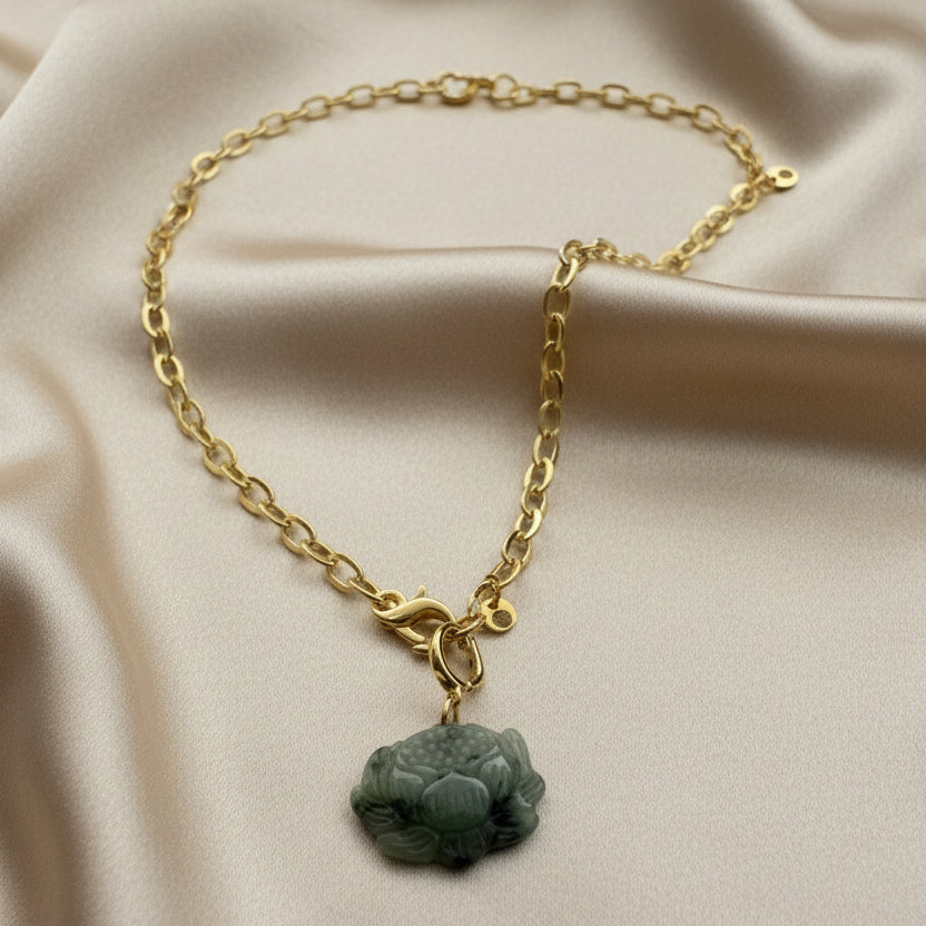 Versatile Rolo-chain & carved Burmese Jade Lotus