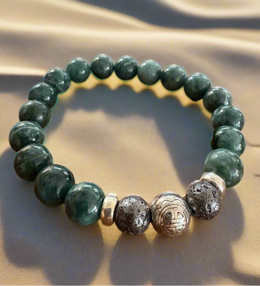 FU Jade & Lava stone bracelet 10mm beads ( Prosperity)