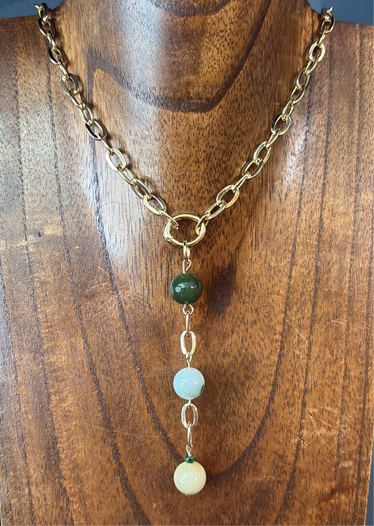 Y rolo necklace and multi color Jade