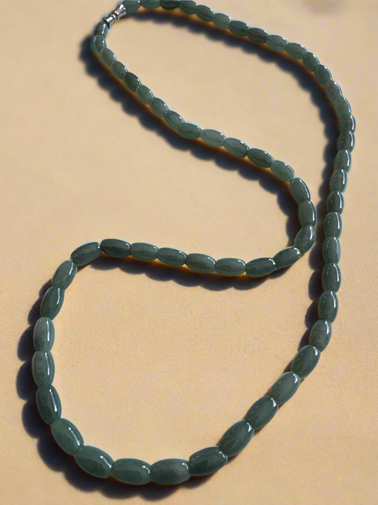 18” Burmese blue Jade oval bead Jade necklace (unisex)
