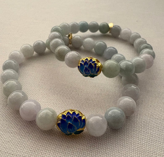 Lotus Cloisonné Jade bracelet 8mm beads