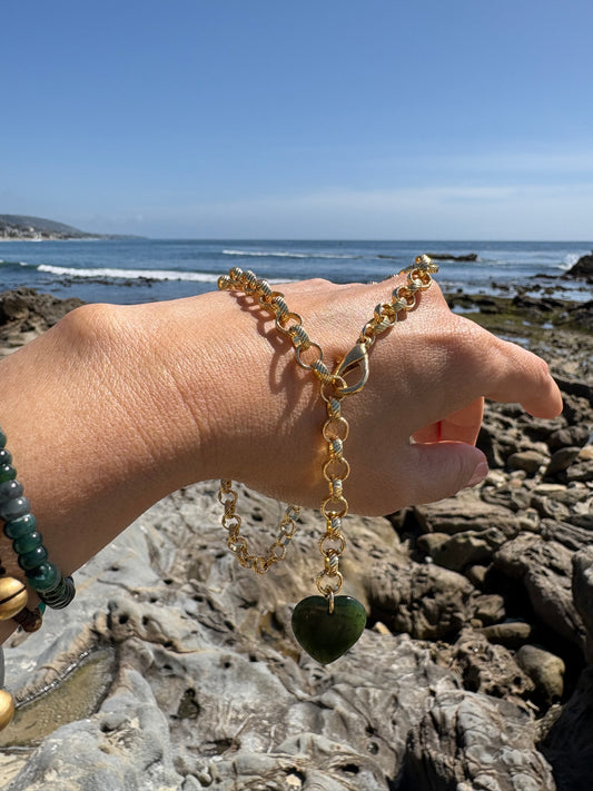 Versatile Rolo-chain & Deep green Nephrite Jade Heart