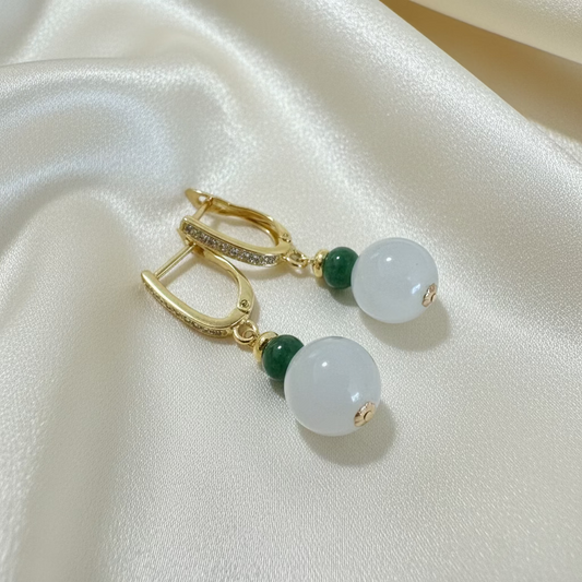 Jade earrings; white & green
