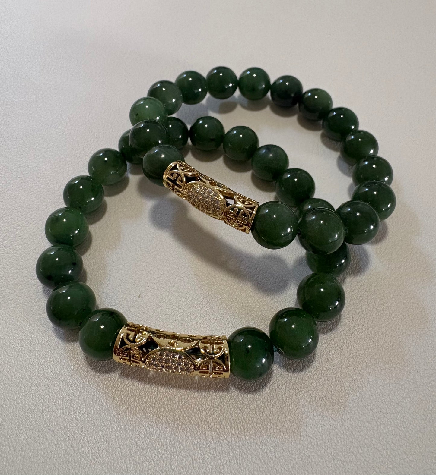 Jade & Shou tube bracelet 10mm beads