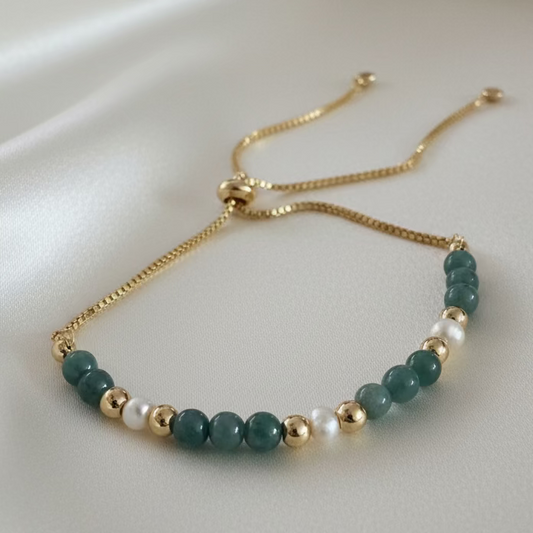 Mini Jade & Pearl slider bracelet (one size)