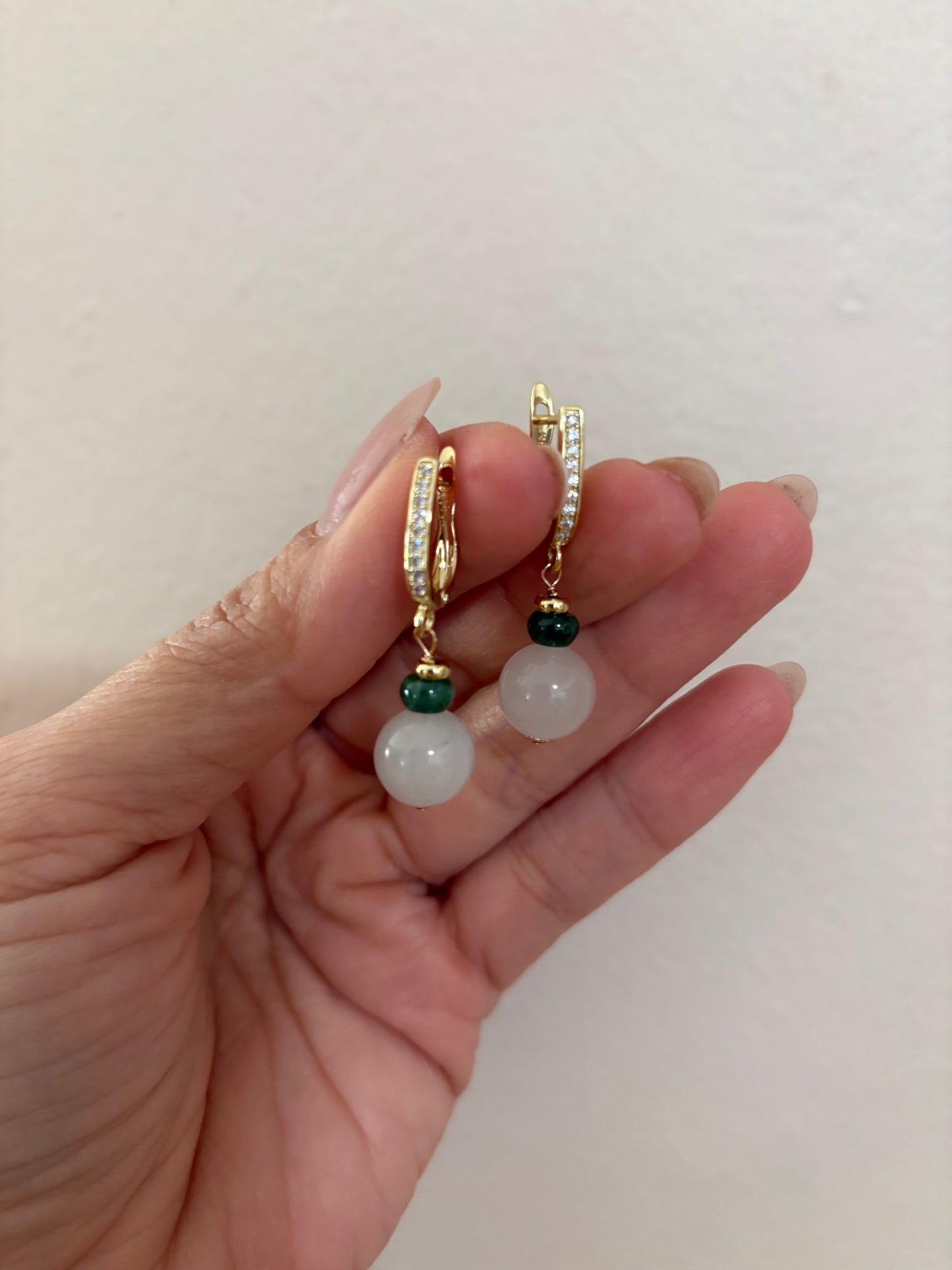 Jade earrings; white & green