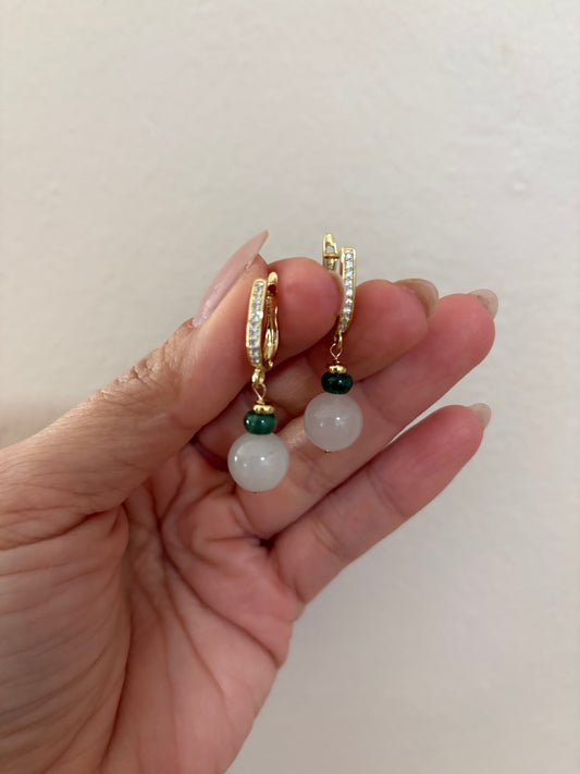 Jade earrings; white & green