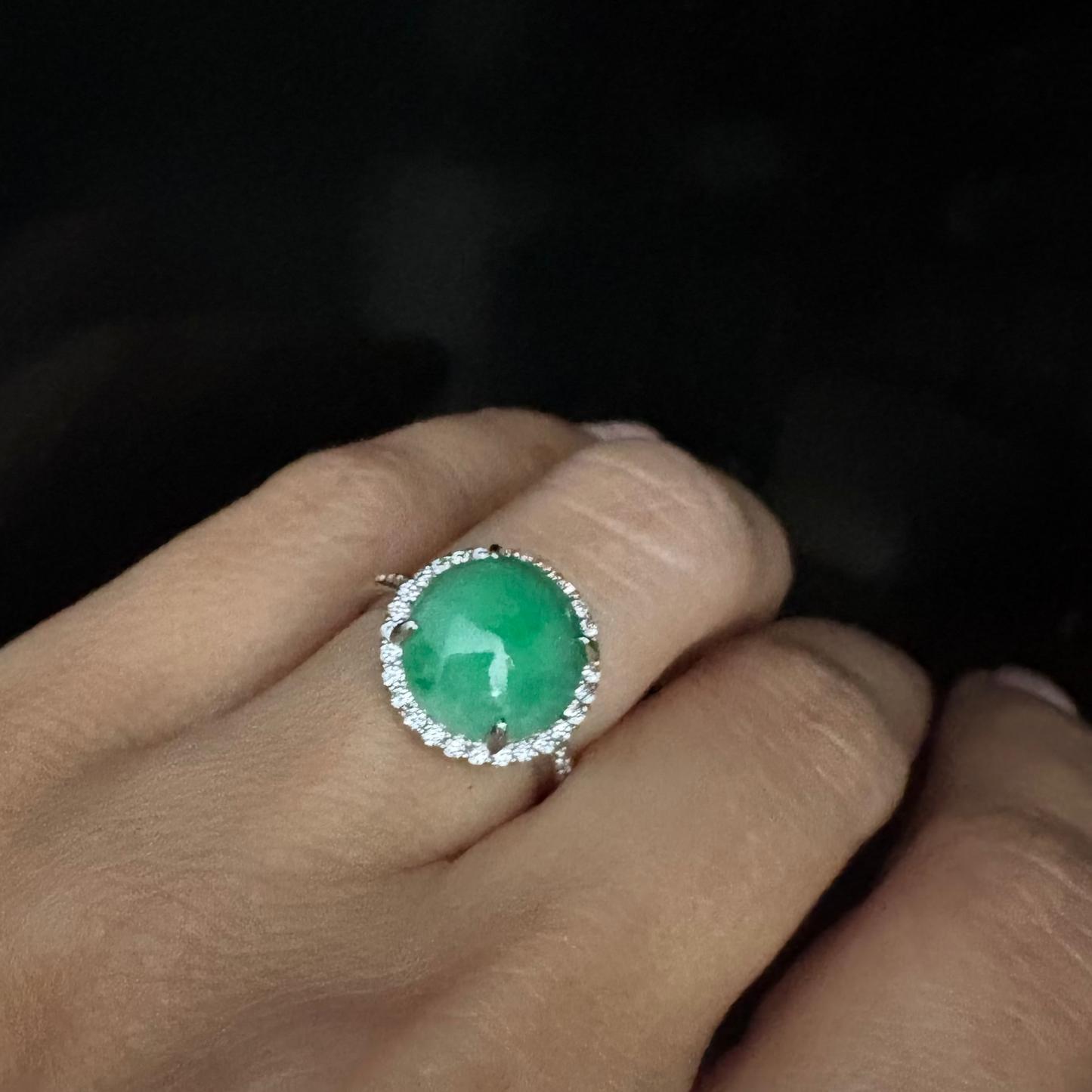 Jade dome ring with white topaz