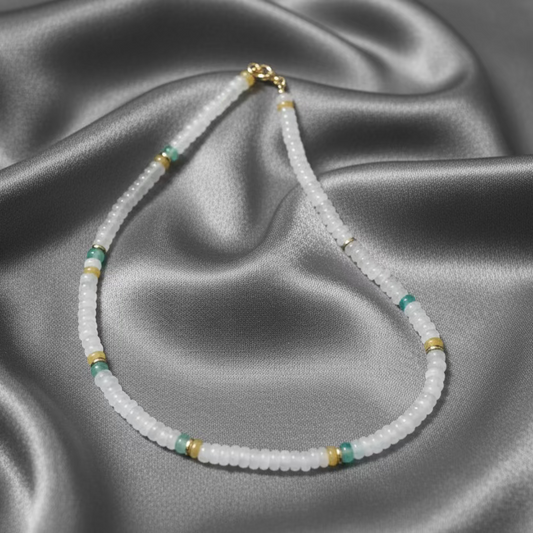 16” White & multi-color Jade heishi necklace