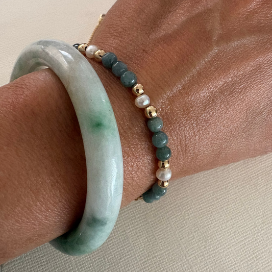Mini Jade & Pearl slider bracelet (one size)