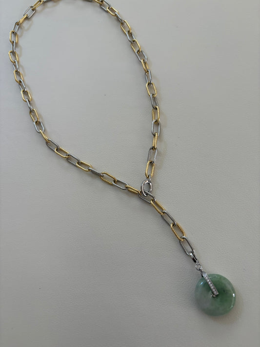 Versatile paperclip chain necklace & Jade Buckle pendant