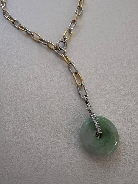 Versatile paperclip chain necklace & Jade Buckle pendant