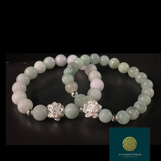 999 Silver - Lotus Jade bracelet in 10mm beads